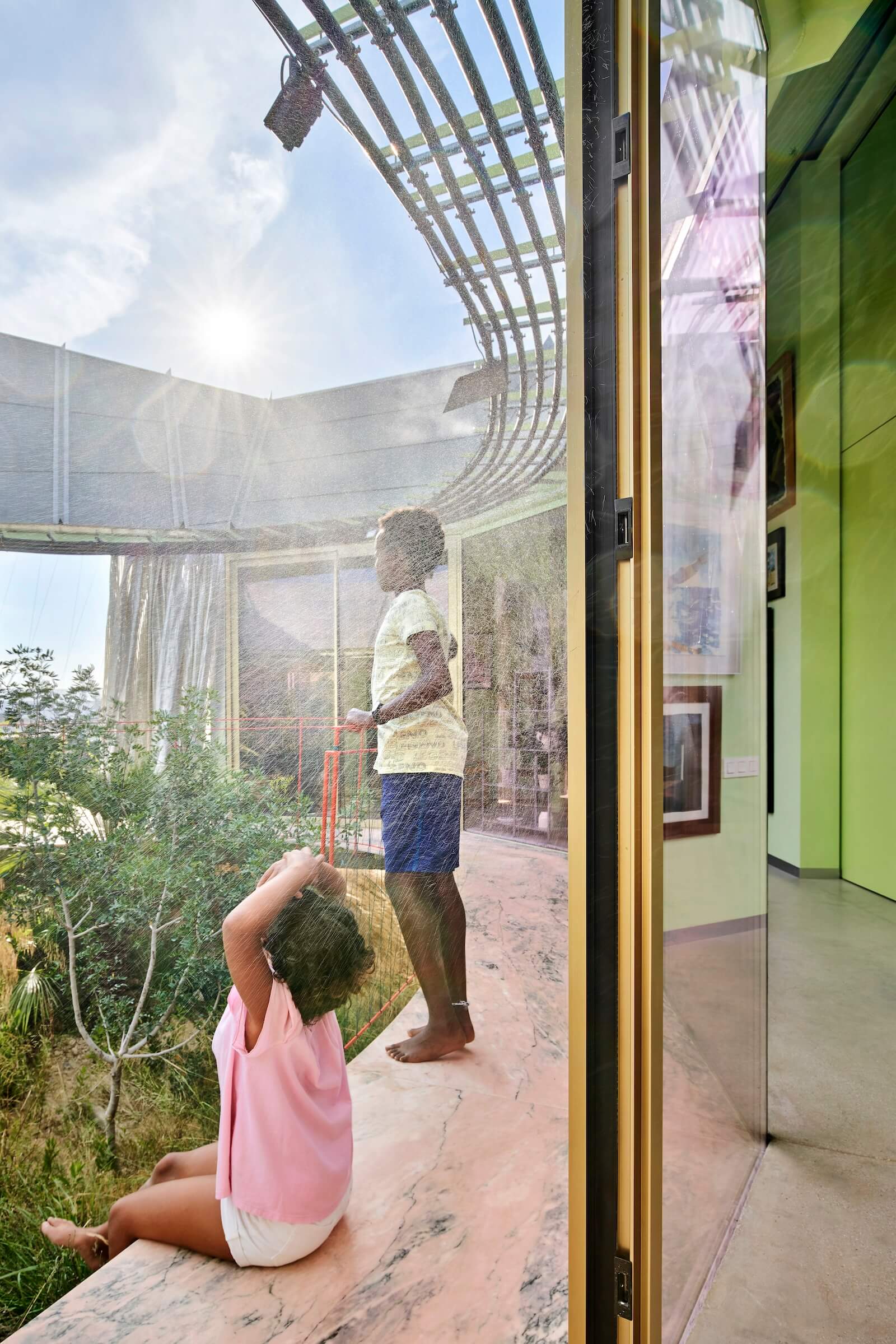 The eclectic home by Andres Jaque collects rainfall from its roof and greywater from its plumbing systems to spray onto the remains of the rambla (Spanish for “ravine”) and regenerate it.