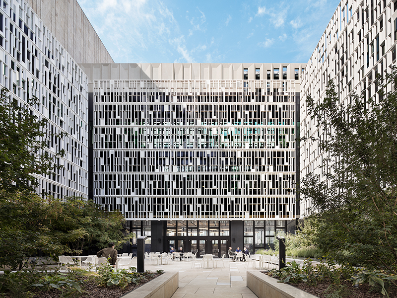 Courtyard with concrete screen facade