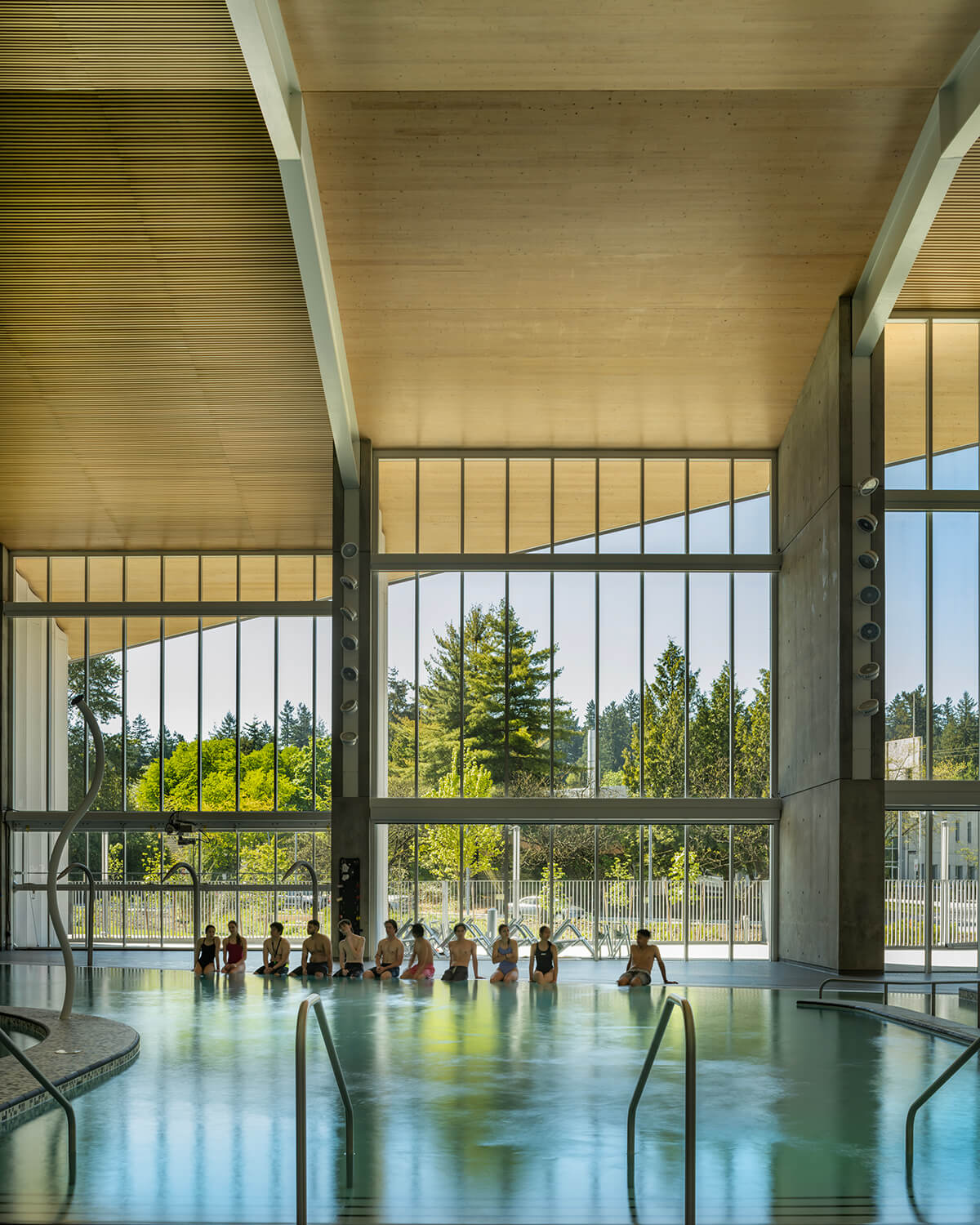 It is in the building’s aquatic areas that its exposed structure — a combination of concrete, steel and local glulam — really shines.