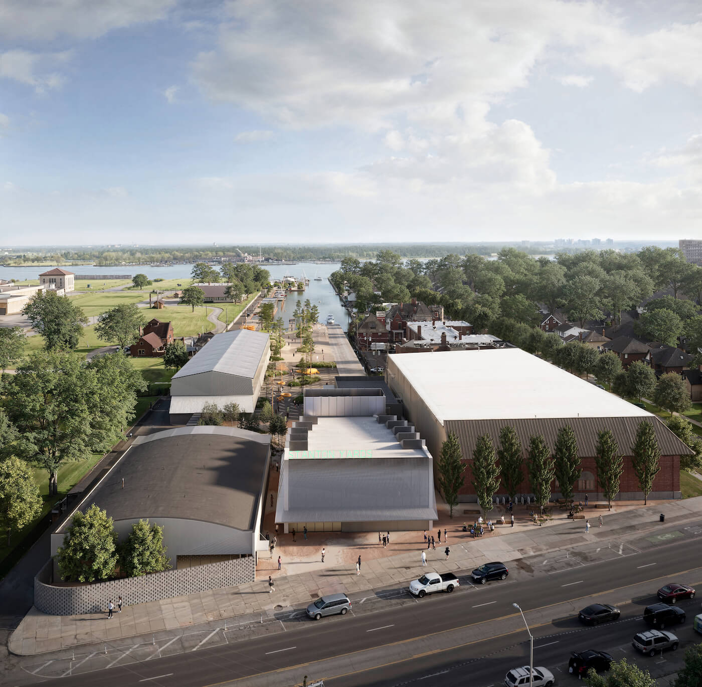 Immediately south of the Little Village campus, an underused commercial dock and warehouse is set to become Stanton Yards, a mixed-use destination featuring adaptive architecture by SO - IL.