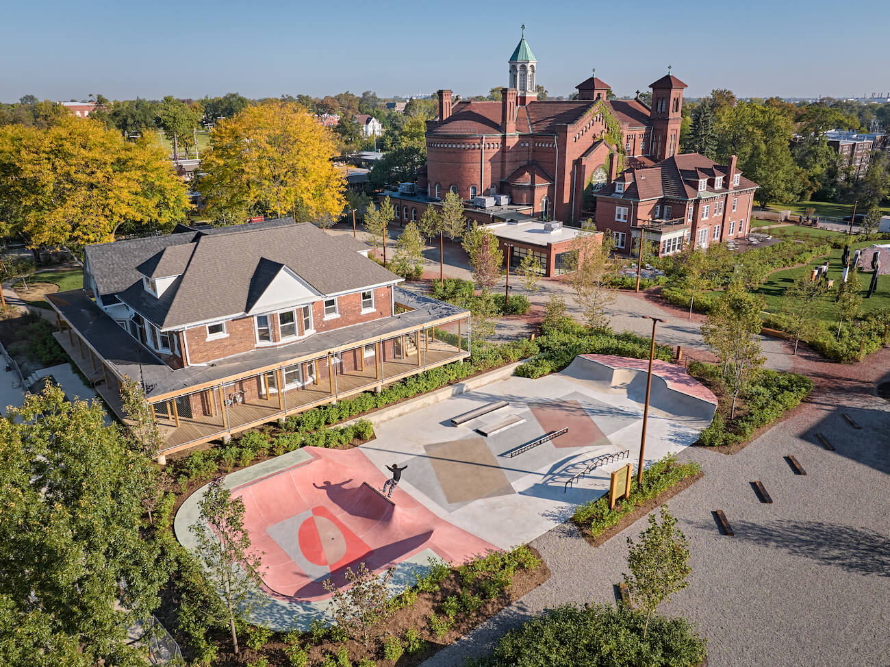 Aerial view of skate park in Little Village Detroit.