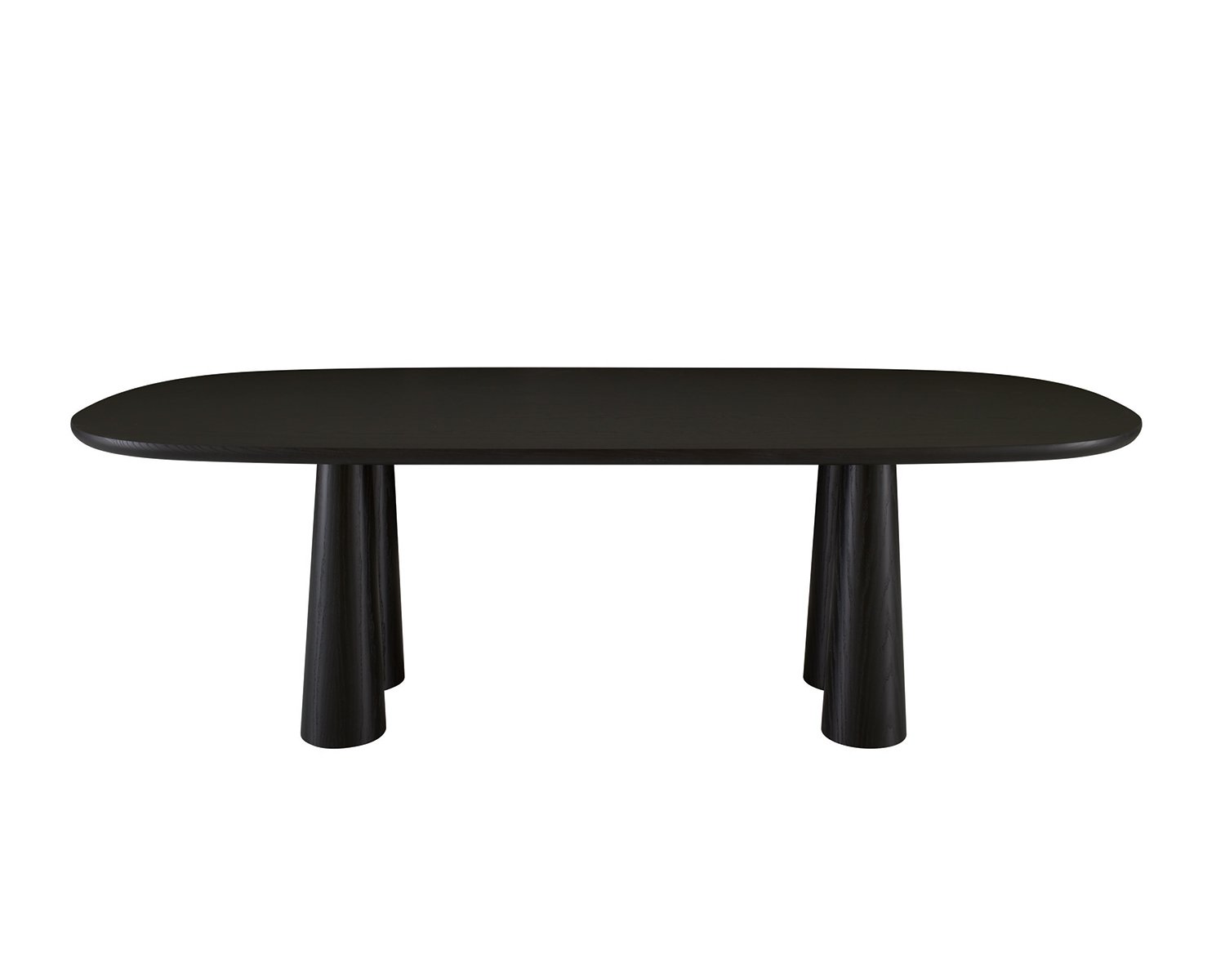 Black oval dining table with conical legs