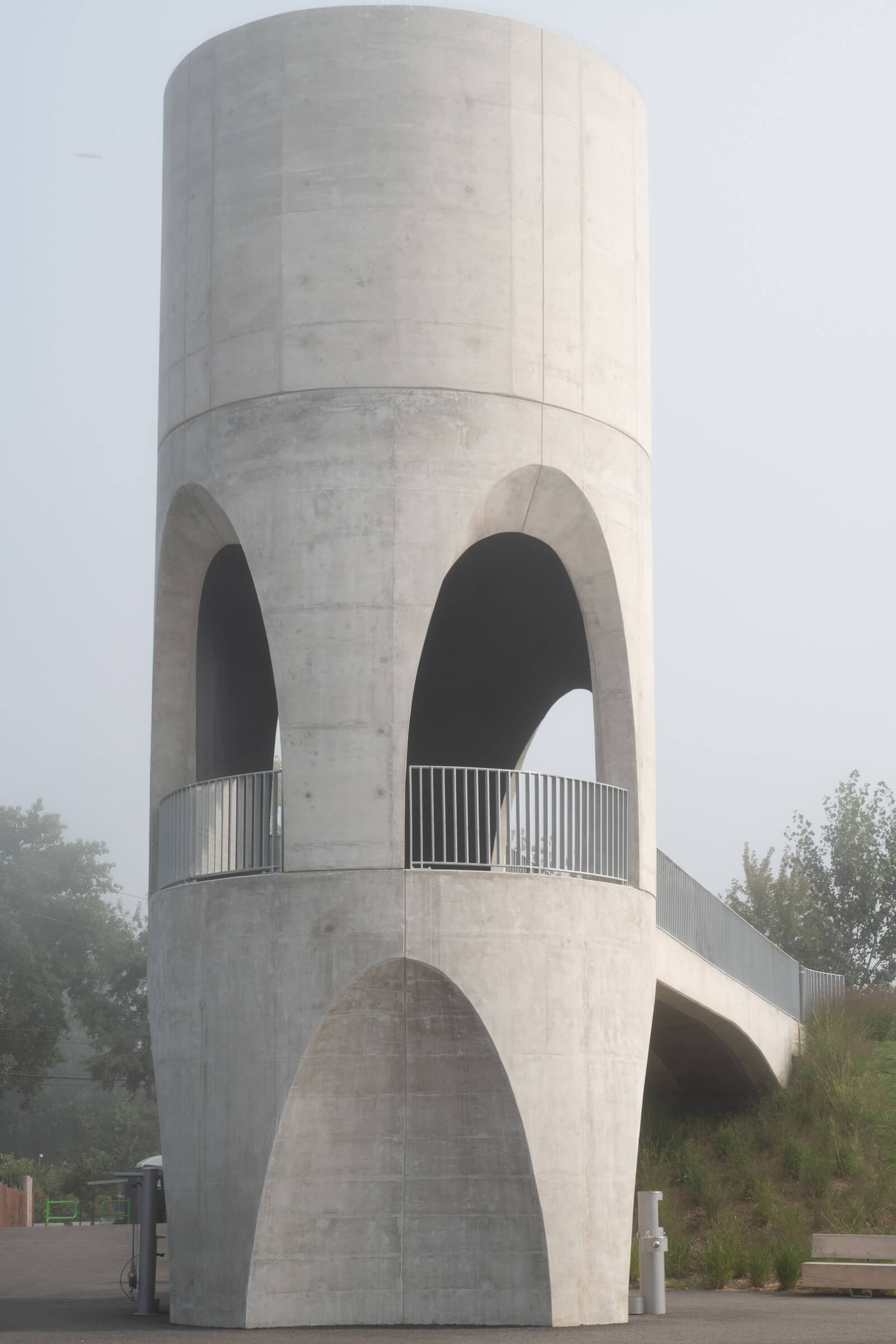 The Leslie Lookout Park’s tower by Pat Hanson and gh3* features irregular arches that frame the future of Toronto’s ambitious Port Lands development.