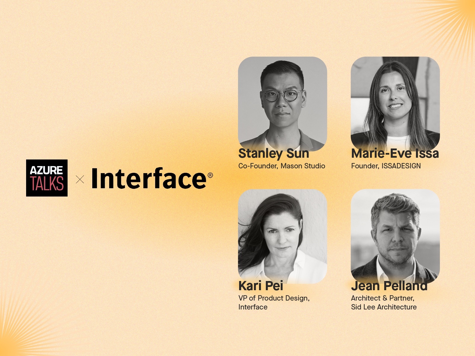 Image of Interface Azure Talks on biophilic workplaces, showing portraits of the four speakers