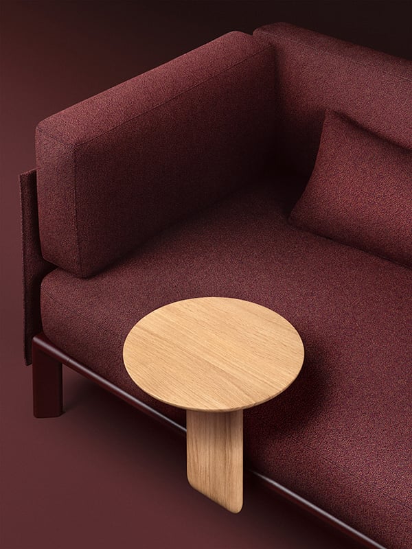 Two solid wood tables (one round, one rectangular, both in three finishes) can be attached to Vitra's Anagram sofa where and when they’re needed. The fabric covers (of which a range of colourways is offered) are completely removable and recyclable.