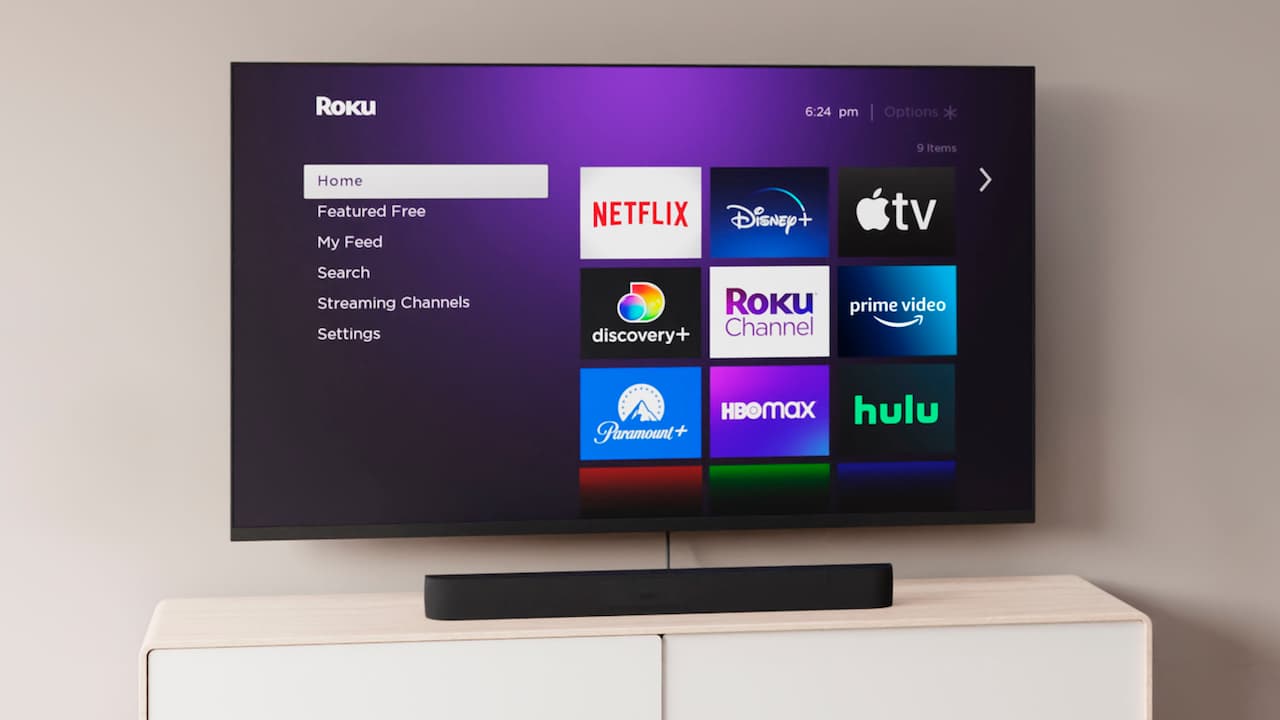 Video Streaming Apps on Roku TV home screen